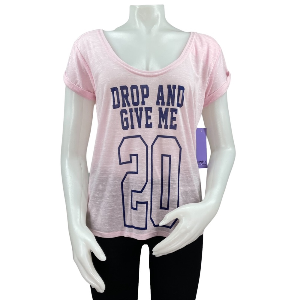 💪NWT Unity "Drop And Give Me 20" Heathered Baby Pink Work Out Tee💪